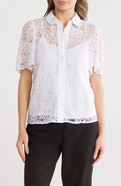 Nanette Lepore Lace Short Sleeve Button-up Shirt