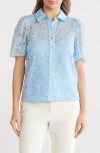 Nanette Lepore Lace Short Sleeve Button-up Shirt
