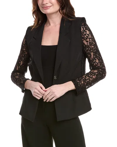 Nanette Lepore Lace Sleeve Blazer In Black