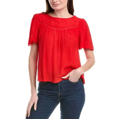 Nanette Lepore Ladder Stitch Trim Shirred Top In Hot Coral In Red