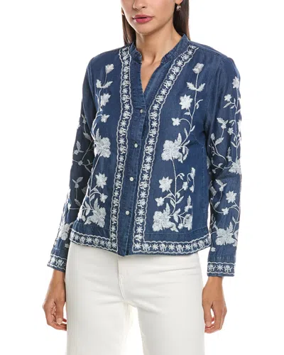 Nanette Lepore Long Sleeve Embroidered Blouse In Blue