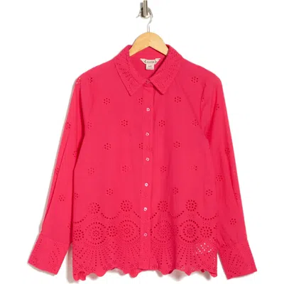 Nanette Lepore Long Sleeve Eyelet Top In Pink