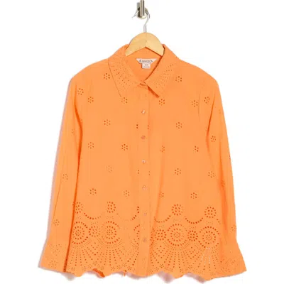 Nanette Lepore Long Sleeve Eyelet Top In Orange