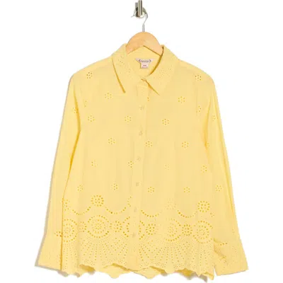 Nanette Lepore Long Sleeve Eyelet Top In Yellow