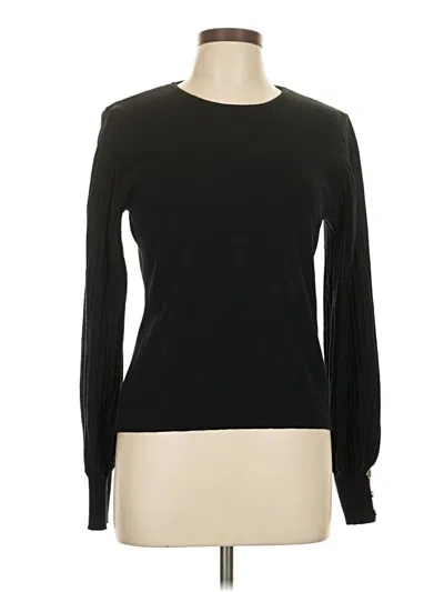 Pre-owned Nanette Lepore Long Sleeve Top Black Crew Neck Tops