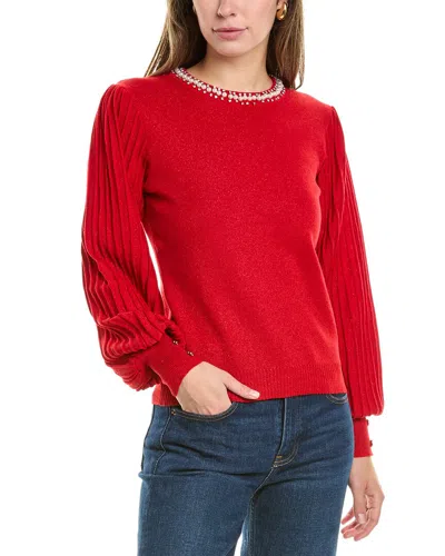 Nanette Lepore Nanette  Embellished Neckline Sweater In Red