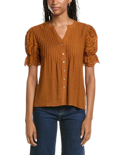 Nanette Lepore Eyelet Sleeve Blouse In Brown