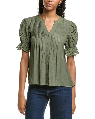 Nanette Lepore Eyelet Sleeve Blouse In Green