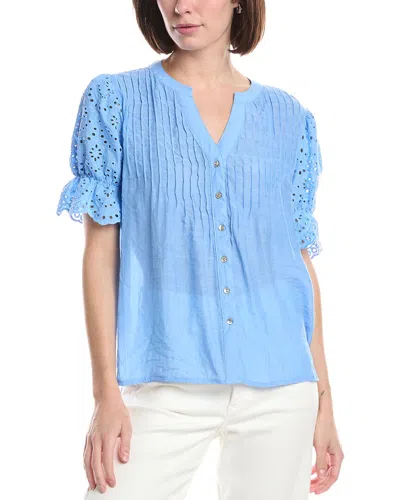 Nanette Lepore Eyelet Sleeve Blouse In Blue