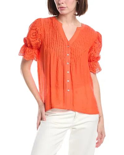 Nanette Lepore Eyelet Sleeve Blouse In Orange