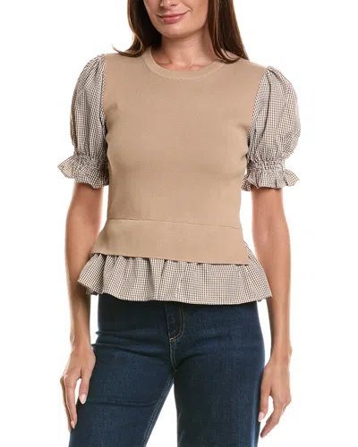 Nanette Lepore Mixed Media Top In Brown