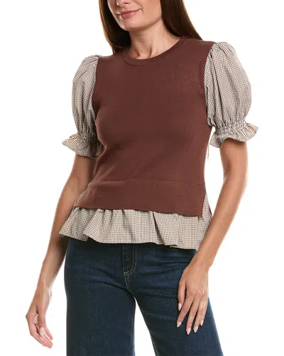 Nanette Lepore Mixed Media Top In Brown