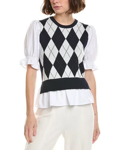 Nanette Lepore Nanette  Mixed Media Top In Navy