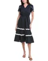 Nanette Lepore Wavy Lace Trim Tie Waist Midi Dress In White