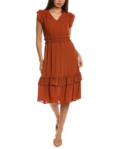 Nanette Lepore Nanette  Ruffle Midi Dress In Brown