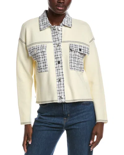 Nanette Lepore Tweed Trim Cardigan In Gold