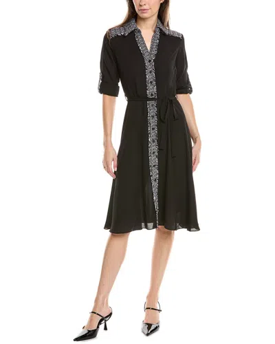 Nanette Lepore Nanette  Tweed Trim Shirtdress In Black
