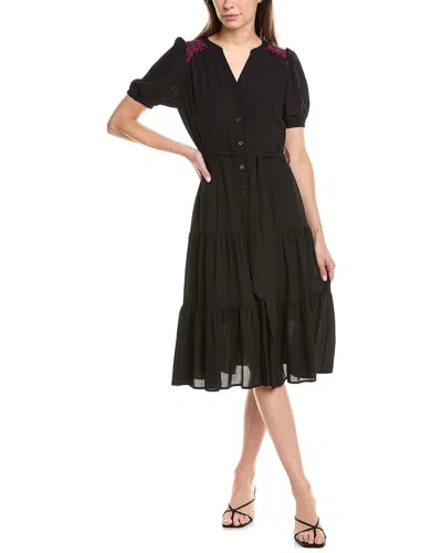 Nanette Lepore Nanette  Tweed Trim Shirtdress In Black