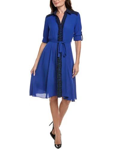 Nanette Lepore Tweed Trim Shirtdress In Blue