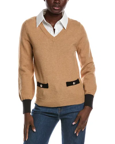 Nanette Lepore Twofer Collar Sweater In Brown