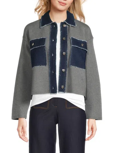Nanette Lepore Nanette  Women's Denim-trim Cropped Jacket In Gray