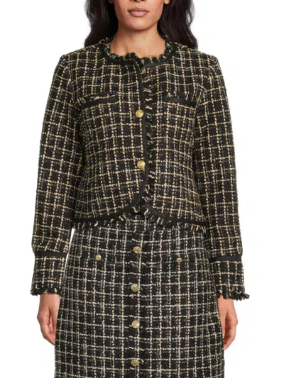Nanette Lepore Nanette  Women's Frayed-trim Plaid Tweed Jacket In Multi