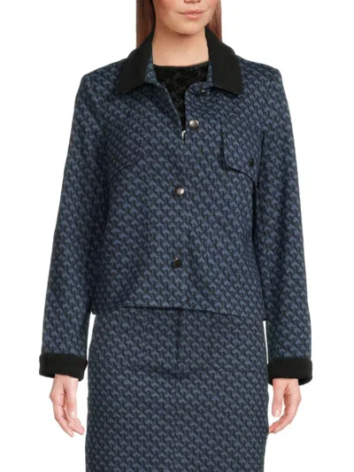 Nanette Lepore Nanette  Women's Geometric Contrast-trim Jacket In Blue