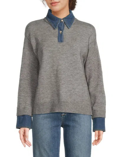 Nanette Lepore Nanette  Women's Mixed Media Drop Shoulder Sweater In Multi