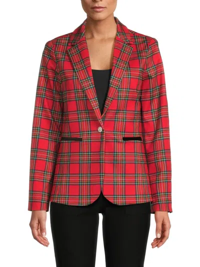 Nanette Lepore Nanette  Women's Plaid Rhinestone-trim Blazer In Multi