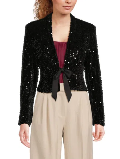 Nanette Lepore Nanette  Women's Sequin-embellished Front-tie Jacket In Black