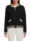 Nanette Lepore Nanette  Women's Striped Trim Button Cardigan In Black