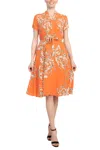 Nanette Lepore Nm2f17126 Pleated Short Floral Print A Line Cocktail Dress In Orange