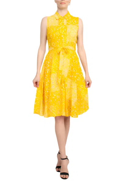 Nanette Lepore Nm2s171j3 A Line Short Printed Cocktail Dress In Yellow