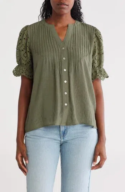 Nanette Lepore Novelty Puff Sleeve Top In Green