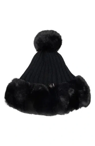 Nanette Lepore Oversize Faux Fur Trim Beanie In Black
