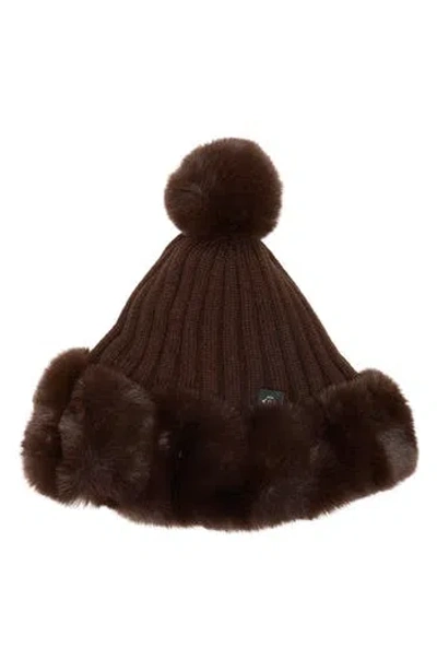 Nanette Lepore Oversize Faux Fur Trim Beanie In Brown