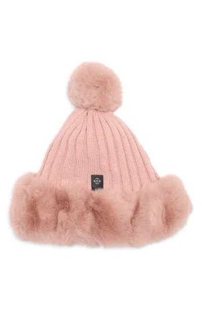 Nanette Lepore Oversize Faux Fur Trim Beanie In Pink
