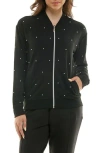 Nanette Lepore Play Imitation Pearl Studded Bomber Jacket In Moonless Night