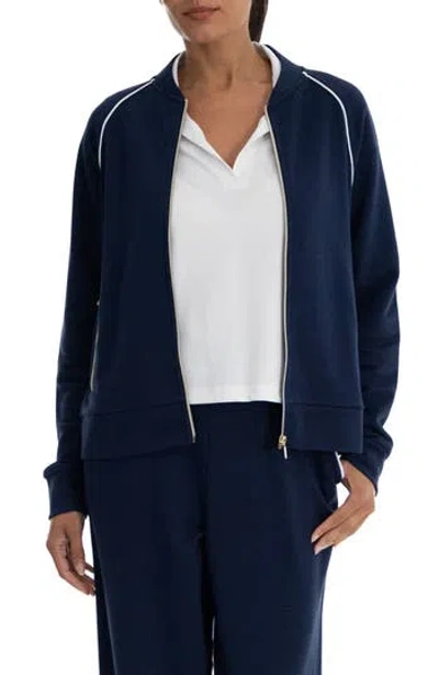 Nanette Lepore Play Piqué Bomber Jacket In Black Iris/bright White