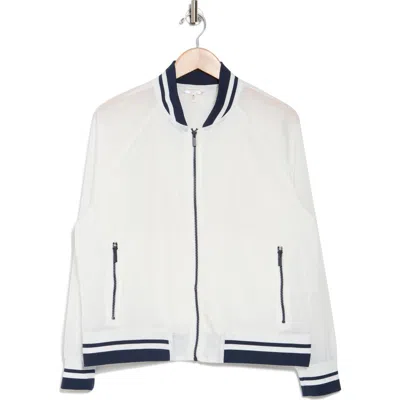 Nanette Lepore Play Rib Trim Bomber Jacket In Bright White/black Iris