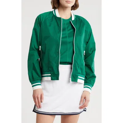 Nanette Lepore Play Rib Trim Bomber Jacket In Verdant Green/bright White