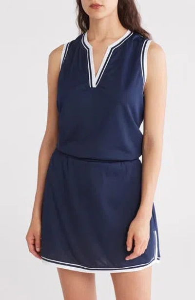 Nanette Lepore Play Sport Tech Split Neck Tank In Black Iris/bright White