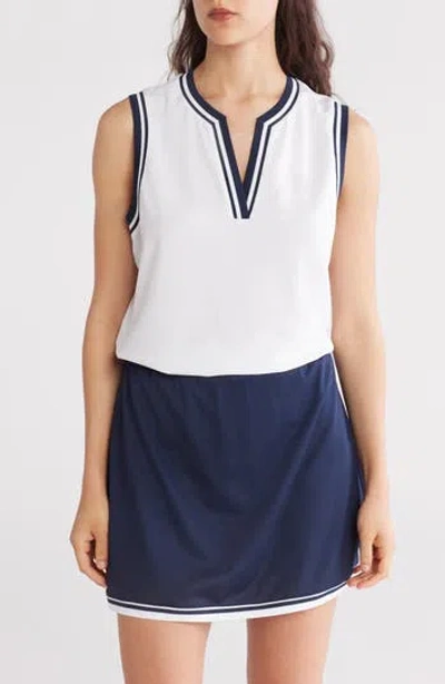 Nanette Lepore Play Sport Tech Split Neck Tank In Bright White/black Iris