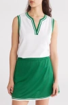 Nanette Lepore Play Sport Tech Split Neck Tank In Bright White/verdant Green