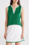 Nanette Lepore Play Sport Tech Split Neck Tank In Verdant Green/bright White