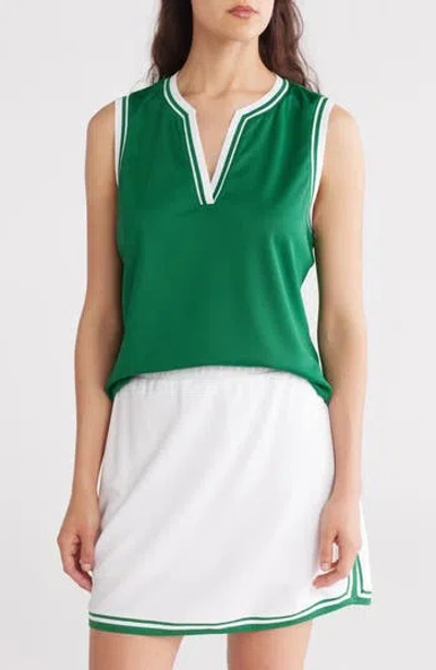 Nanette Lepore Play Sport Tech Split Neck Tank In Verdant Green/bright White