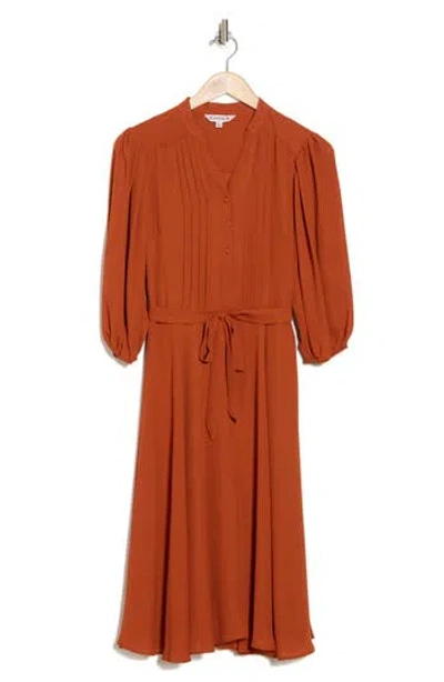 Nanette Lepore Pleated Crêpe De Chine Shirtdress In Brown