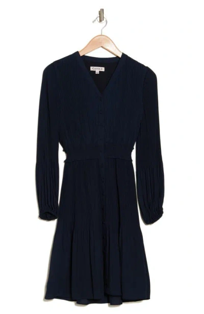 Nanette Lepore Pleated Long Sleeve Fit & Flare Dress In Nanette Navy