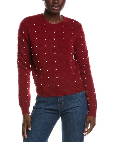 Nanette Lepore Pointelle Pearl Sweater In Burgundy