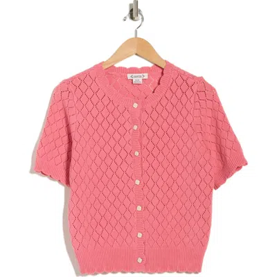 Nanette Lepore Pointelle Short Sleeve Cardigan In Pink